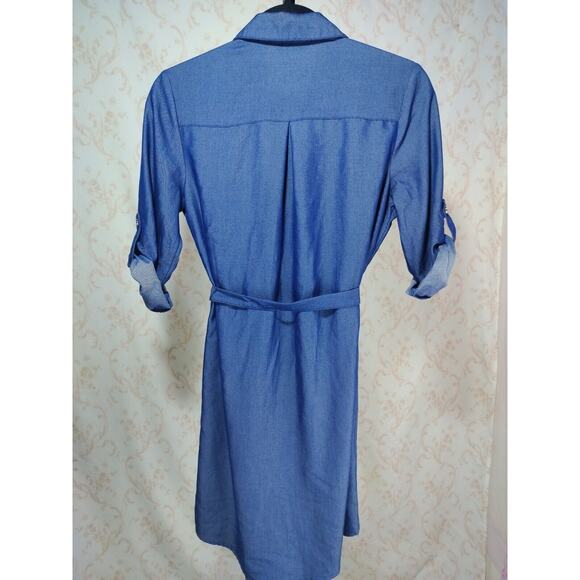 Mlle Gabrielle Lightweight Denim Look Dress Zip Front Tie Waist, Size S - Picture 14 of 16